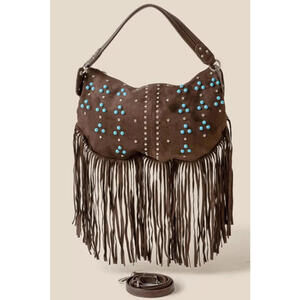 Fame Studded Pattern Multi Fringe Hobo Shoulder Bag